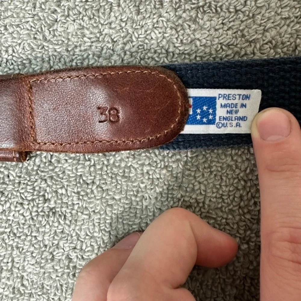 Preston Made in New England Mens 38 Sailboat Surcingle Belt Navy Leather Brass